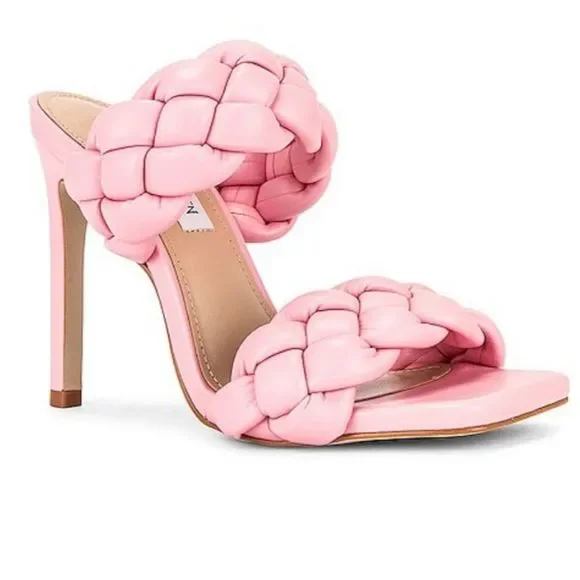 STEVE MADDEN KENLEY PINK BRAIDED SANDAL HEEL - Picture 1 of 6
